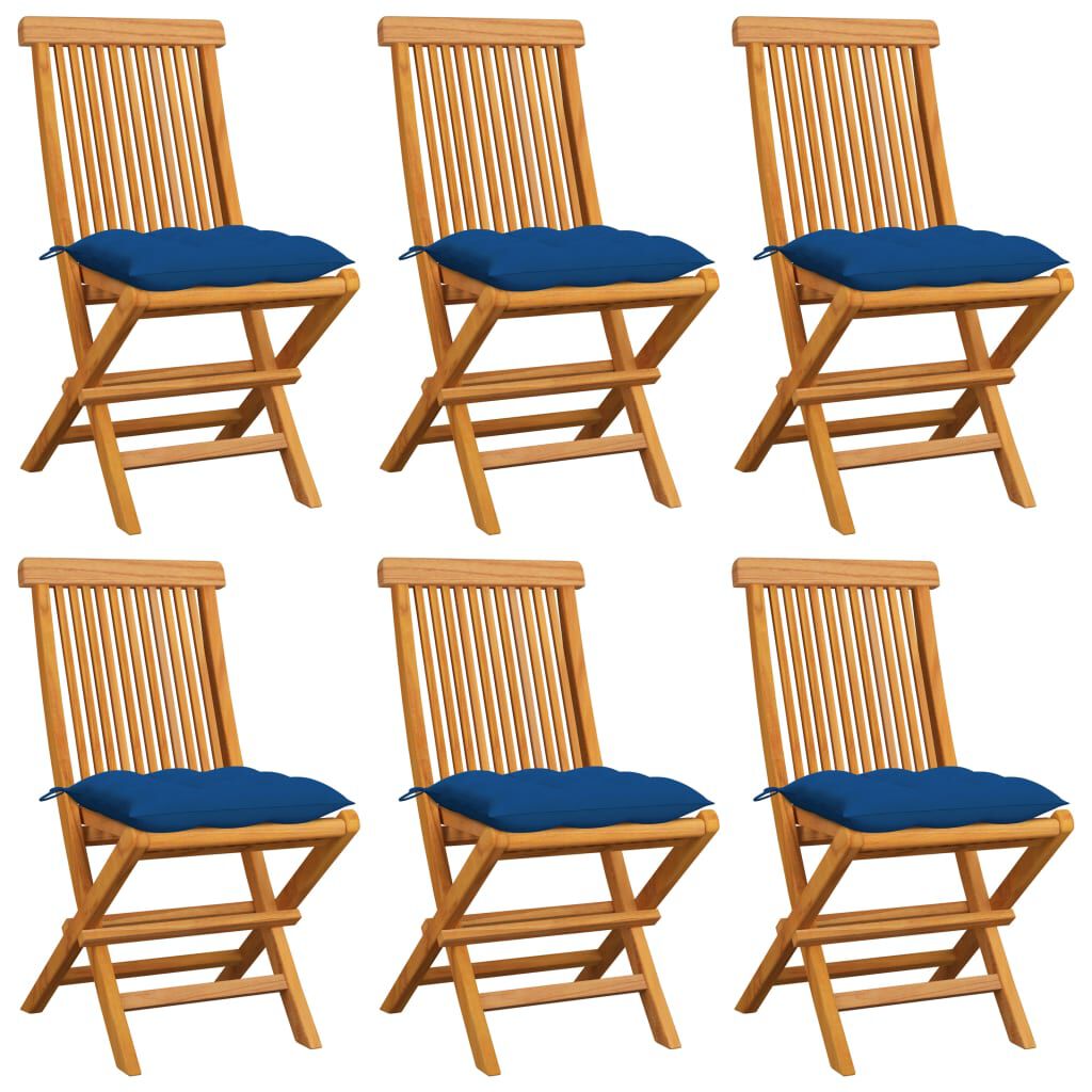 vidaXL Garden Chairs with Blue Cushions 6 pcs Solid Teak Wood