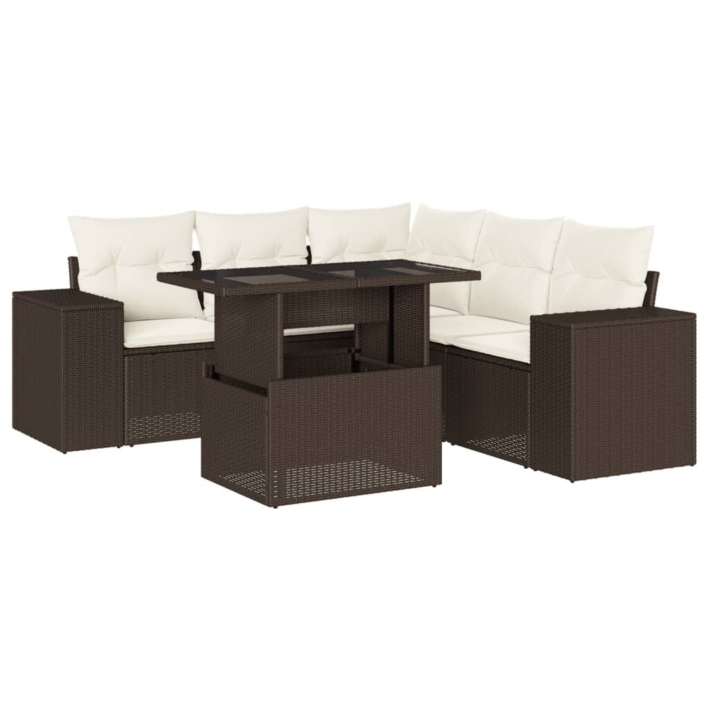 vidaXL 6 Piece Garden Sofa Set with Cushions Brown Poly Rattan