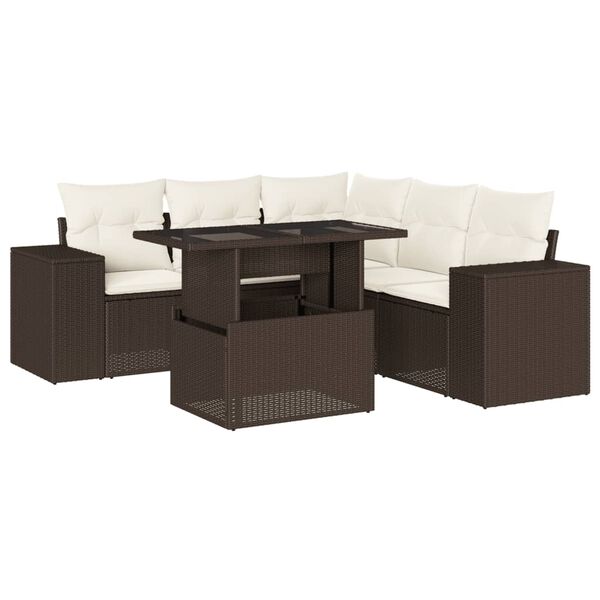 vidaXL 6 Piece Garden Sofa Set with Cushions Brown Poly Rattan