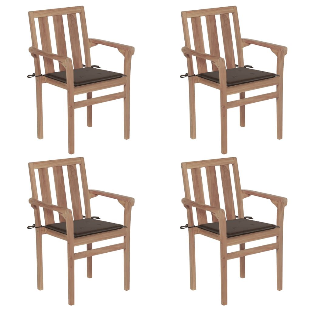 vidaXL Stackable Garden Chairs with Cushions 4 pcs Solid Teak Wood