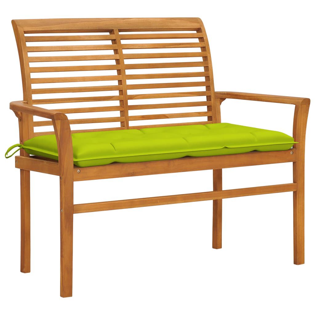 vidaXL Garden Bench with Bright Green Cushion 112 cm Solid Teak Wood