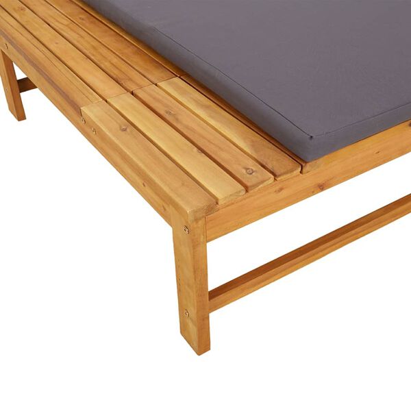 vidaXL Sun Lounger with Dark Grey Cushion and Pillow Solid Wood Acacia