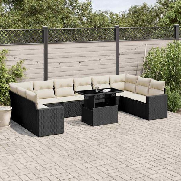vidaXL 11 Piece Garden Sofa Set with Cushions Black Poly Rattan