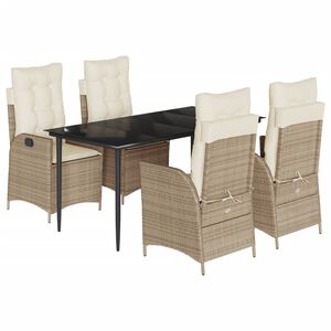 vidaXL 5 Piece Garden Dining Set with Cushions Beige Poly Rattan