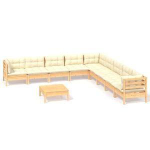 vidaXL 10 Piece Garden Lounge Set with Cream Cushions Solid Pinewood
