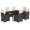 vidaXL 7 Piece Garden Dining Set with Cushions Black Poly Rattan
