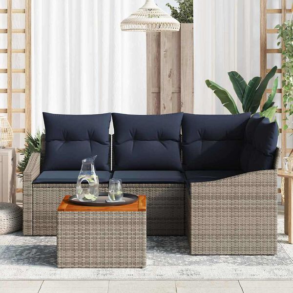 vidaXL Garden Sofa Set with Cushion 5 pcs Grey Poly Rattan