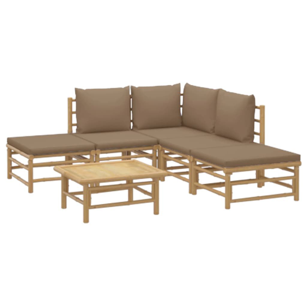 vidaXL 6 Piece Garden Lounge Set with Taupe Cushions Bamboo