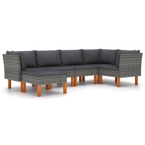 vidaXL 6 Piece Garden Lounge Set with Cushions Poly Rattan Grey
