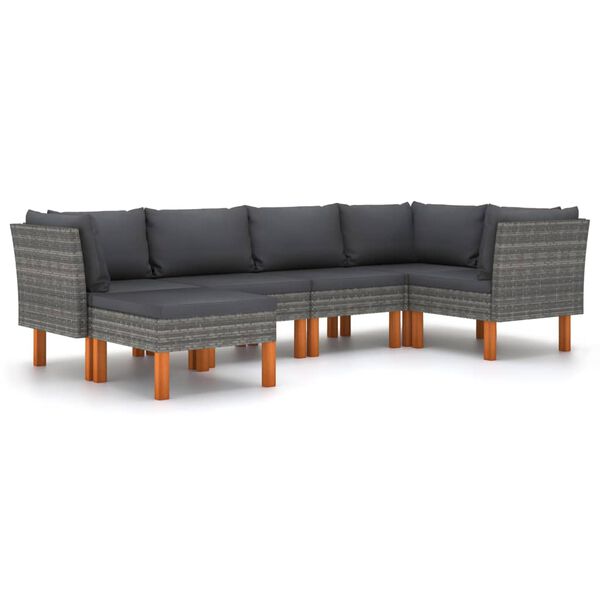 vidaXL 6 Piece Garden Lounge Set with Cushions Poly Rattan Grey