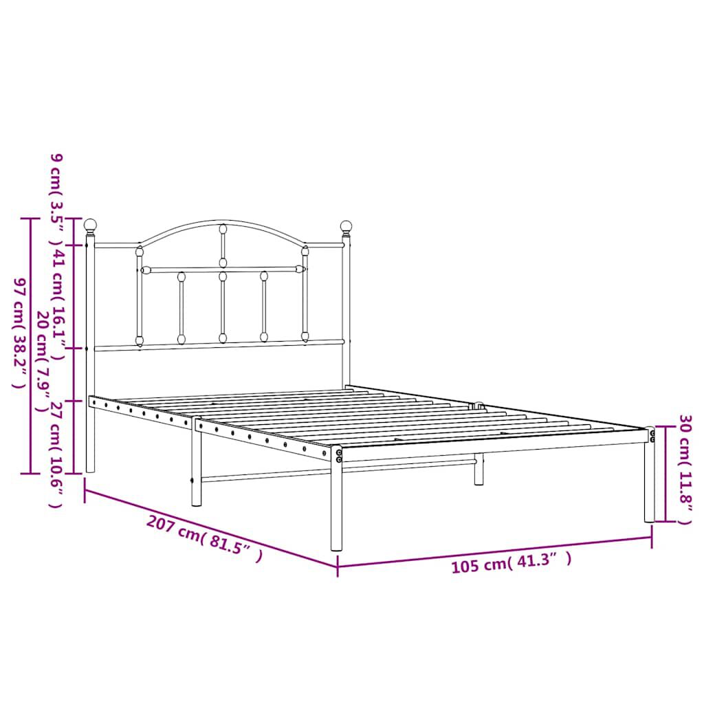 vidaXL Metal Bed Frame without Mattress with Headboard White 100x200cm