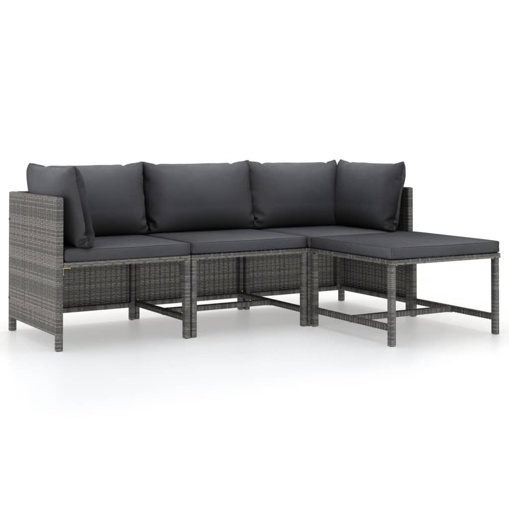 vidaXL 4 Piece Garden Lounge Set with Cushions Poly Rattan Grey