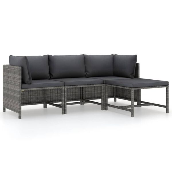 vidaXL 4 Piece Garden Lounge Set with Cushions Poly Rattan Grey