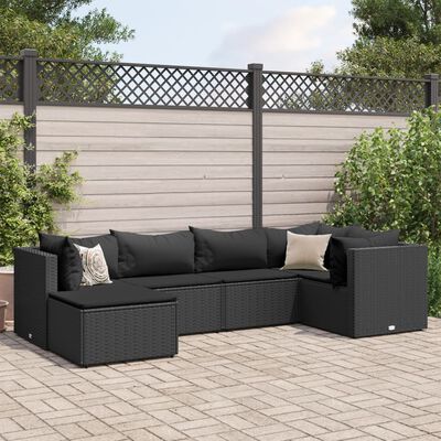 vidaXL 6 Piece Garden Lounge Set with Cushions Black Poly Rattan