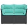 vidaXL Garden Sofa with Cushions 2-Seater Black Poly Rattan