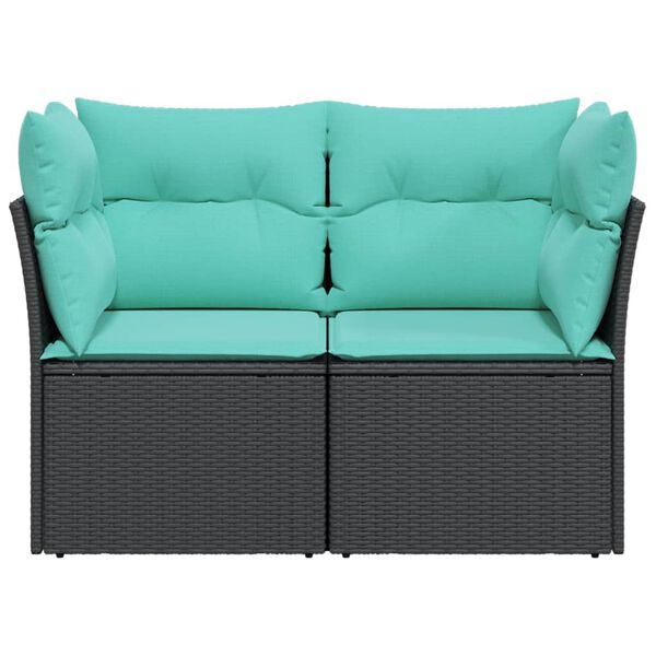 vidaXL Garden Sofa with Cushions 2-Seater Black Poly Rattan