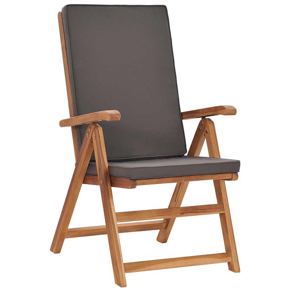 vidaXL Reclining Garden Chairs with Cushions 2 pcs Solid Teak Wood Grey