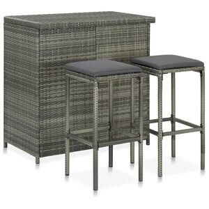 vidaXL 3 Piece Bar Set Poly Rattan Grey