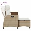 vidaXL Reclining Garden Sofa with Cushions L-shaped Beige Poly Rattan