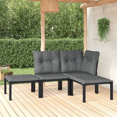 vidaXL 4 Piece Garden Lounge Set Black and Grey Poly Rattan