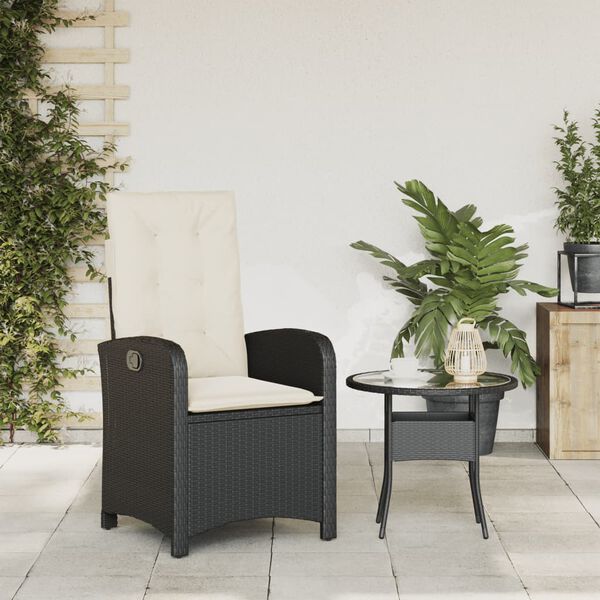 vidaXL Reclining Garden Chair with Cushions Black Poly Rattan