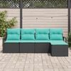 vidaXL Sofa Set with Cushion 5 pcs Black and Turquoise Poly Rattan