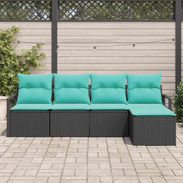 vidaXL Sofa Set with Cushion 5 pcs Black and Turquoise Poly Rattan