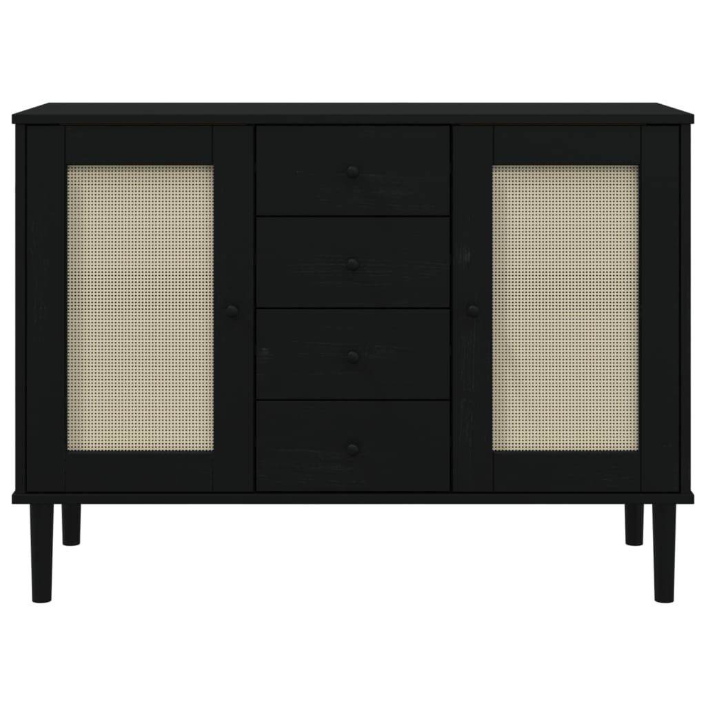 vidaXL Sideboard SENJA Rattan Look Black 112x40x80 cm Solid Wood Pine