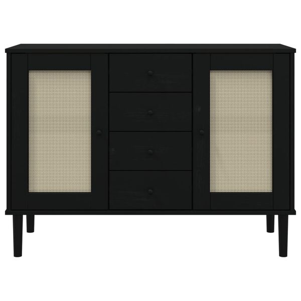 vidaXL Sideboard SENJA Rattan Look Black 112x40x80 cm Solid Wood Pine