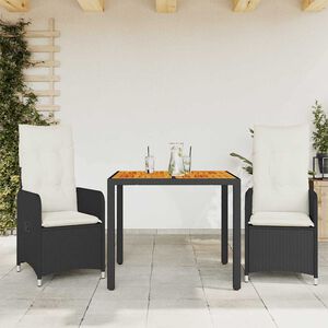 vidaXL 9 Piece Garden Bistro Set with Cushions Black Poly Rattan