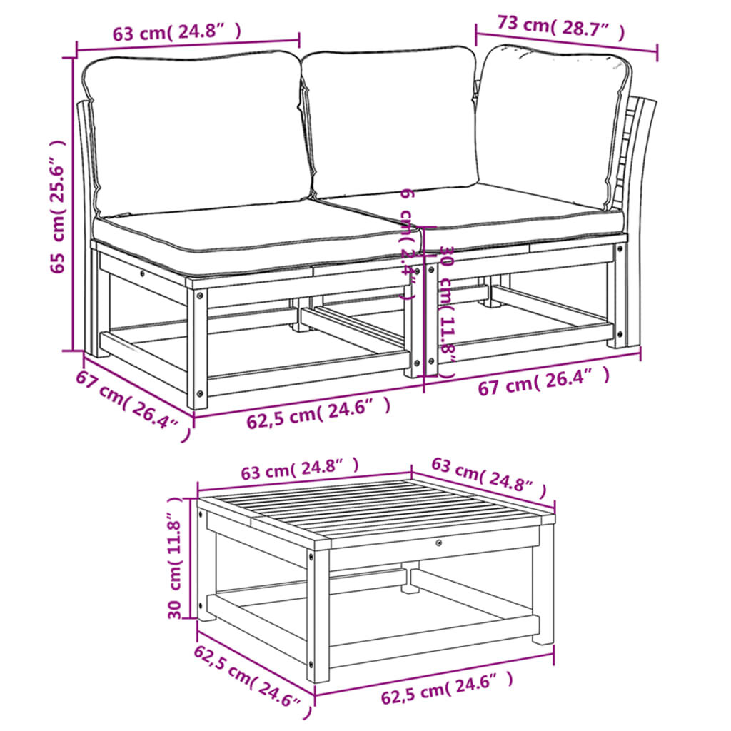 vidaXL 9 Piece Garden Lounge Set with Cushions Solid Wood Acacia