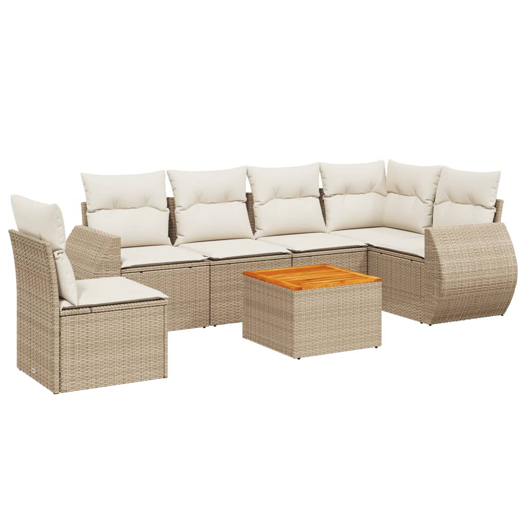 vidaXL 7 Piece Garden Sofa Set with Cushions Beige Poly Rattan