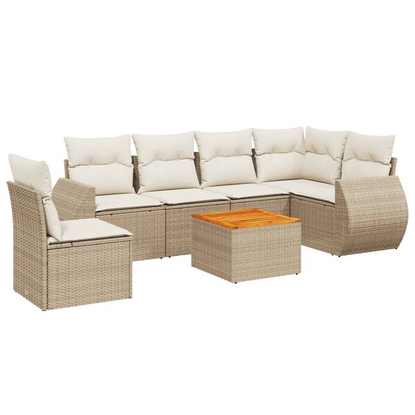vidaXL 7 Piece Garden Sofa Set with Cushions Beige Poly Rattan