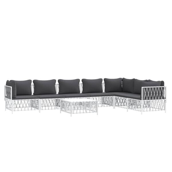 vidaXL 8 Piece Garden Lounge Set with Cushions White Steel