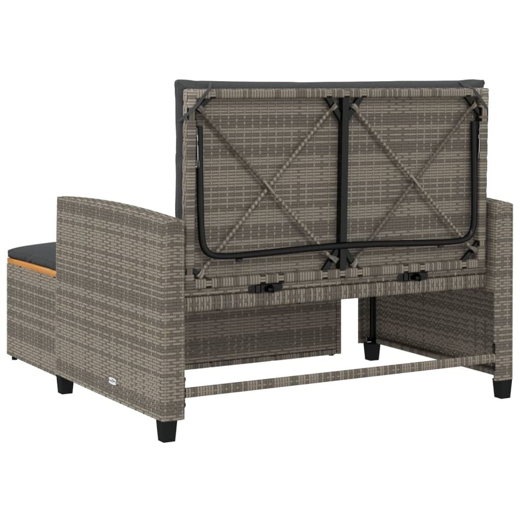 vidaXL Garden Sofa with Cushions 2-Seater Grey Poly Rattan&Acacia Wood