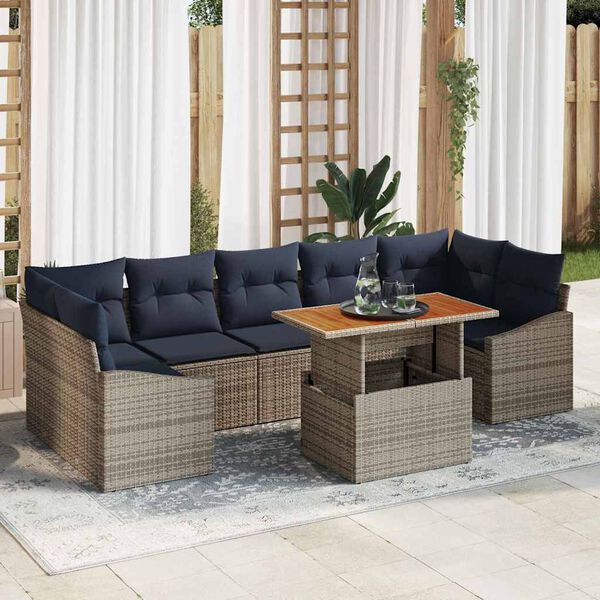 vidaXL Garden Dining Set with Cushion 8 pcs Grey and Navy