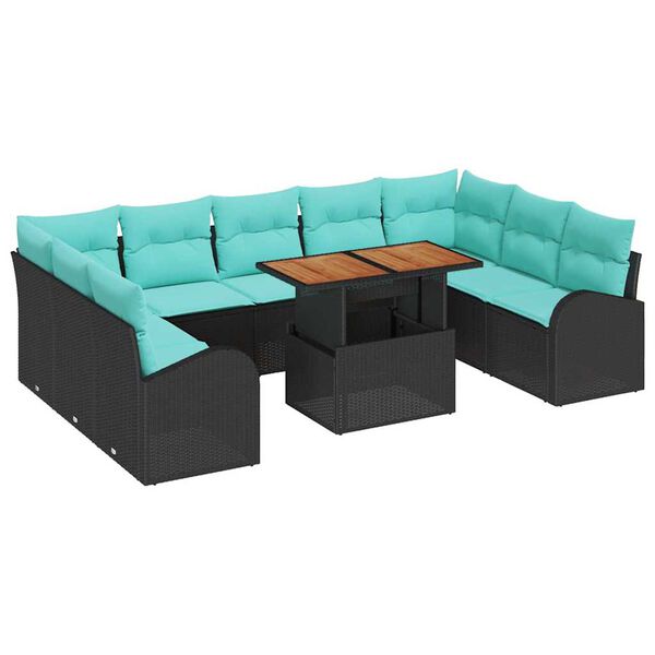 vidaXL Garden Sofa Set with Cushion Manual 10 pcs Black and blue