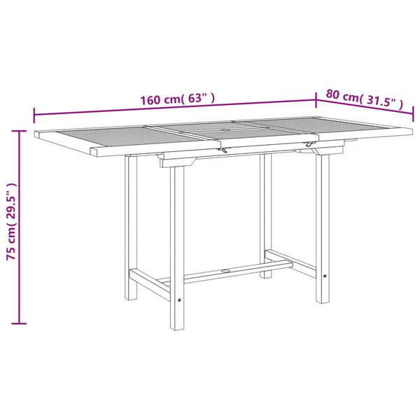 vidaXL Extending Garden Table 110-160x80x75cm Solid Wood Teak