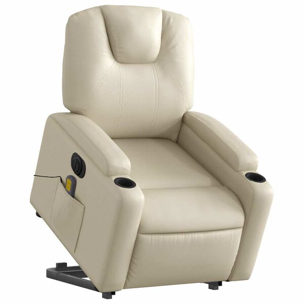 vidaXL Electric Stand up Massage Recliner Chair Cream Faux Leather