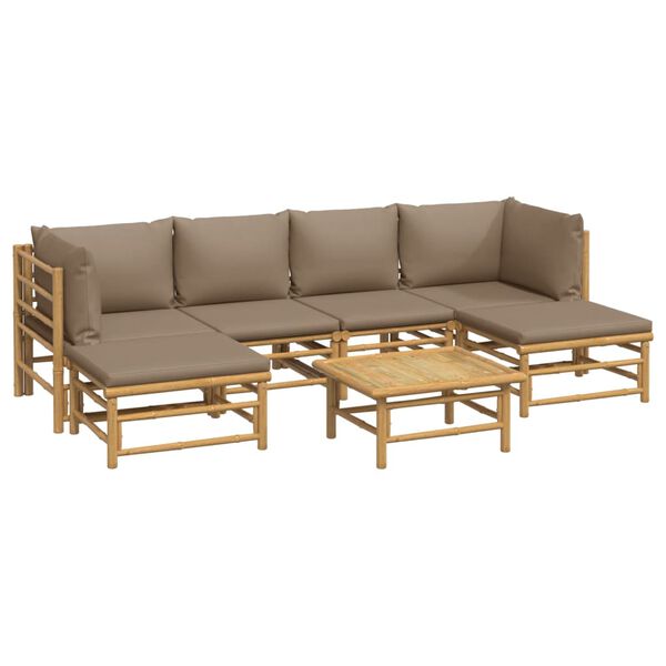 vidaXL 7 Piece Garden Lounge Set with Taupe Cushions Bamboo