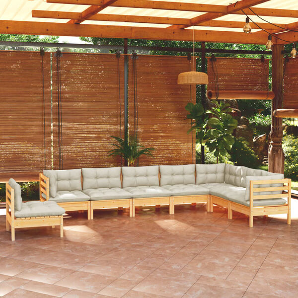 vidaXL 8 Piece Garden Lounge Set with Cream Cushions Solid Pinewood