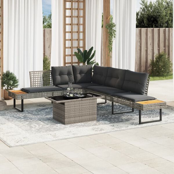 vidaXL 2 Piece Garden Sofa Set with Cushions Grey Poly Rattan and Glass