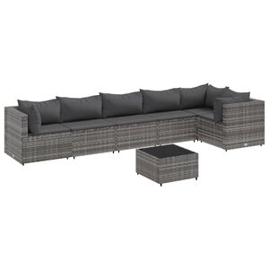 vidaXL 7 Piece Garden Lounge Set with Cushions Grey Poly Rattan