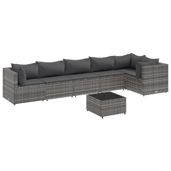 vidaXL 7 Piece Garden Lounge Set with Cushions Grey Poly Rattan