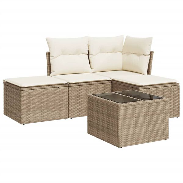 vidaXL 5 Piece Garden Sofa Set with Cushions Beige Poly Rattan