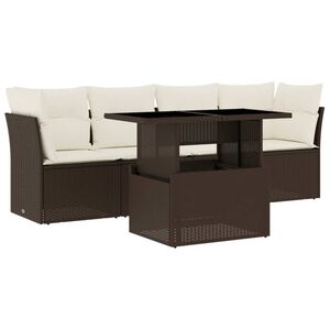 vidaXL 5 Piece Garden Sofa Set with Cushions Brown Poly Rattan