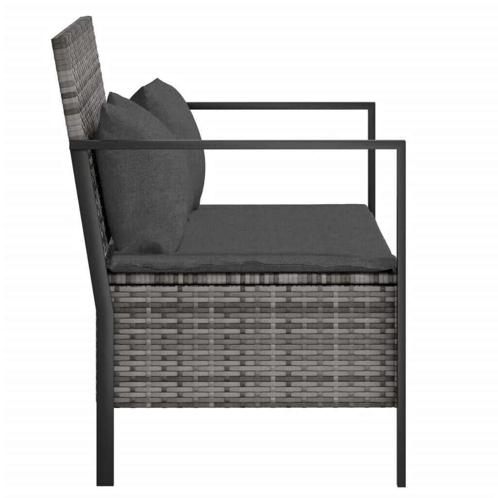 vidaXL 2-Seater Garden Bench with Cushions Grey Poly Rattan