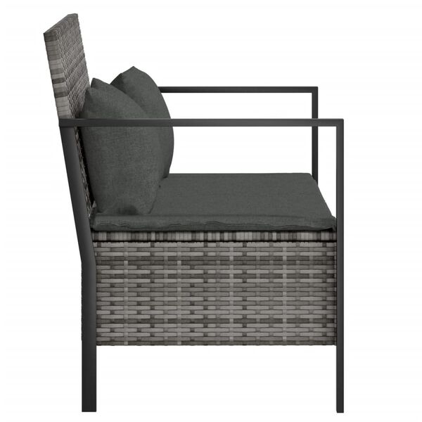 vidaXL 2-Seater Garden Bench with Cushions Grey Poly Rattan