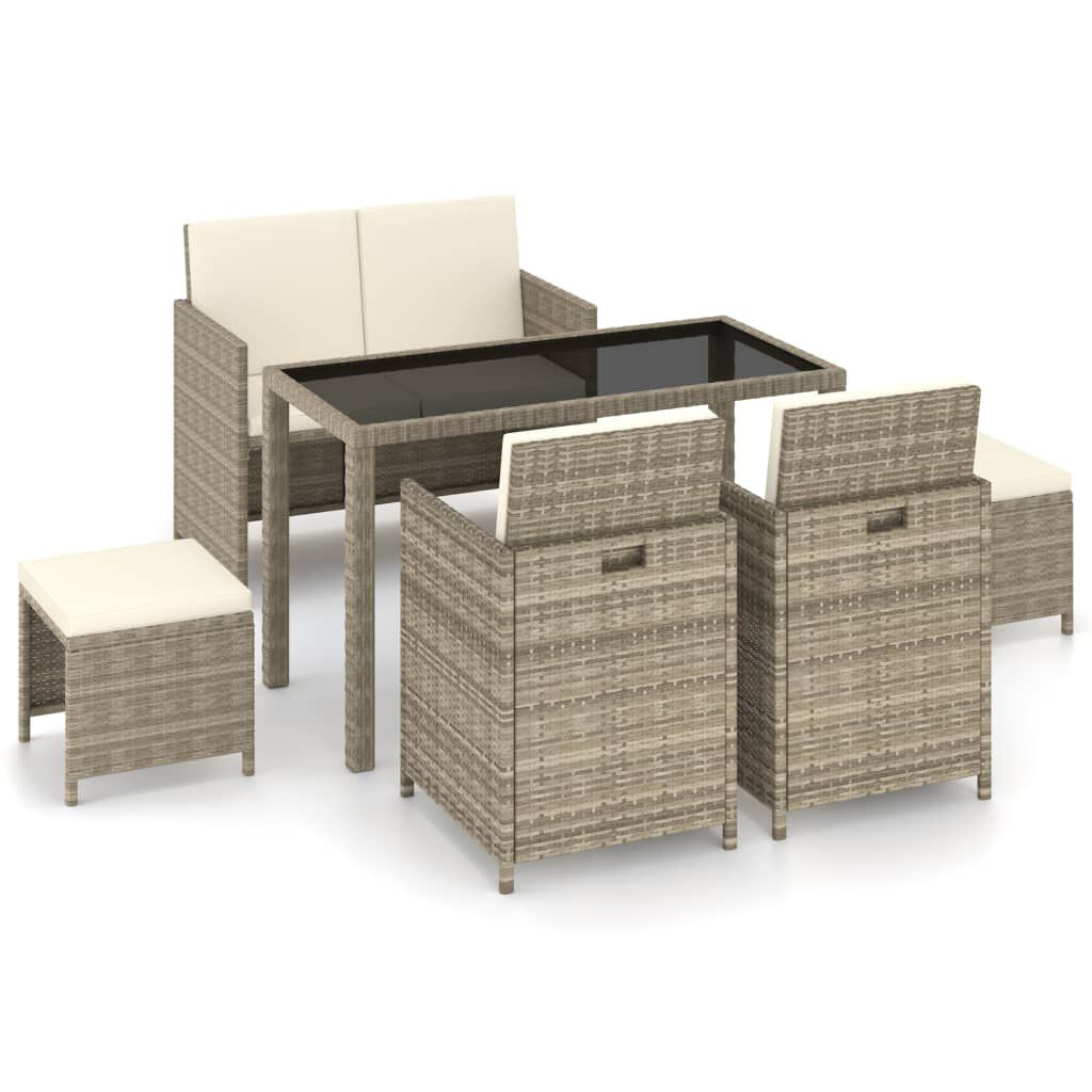 vidaXL 6 Piece Outdoor Dining Set with Cushions Poly Rattan Beige