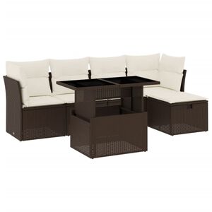 vidaXL 6 Piece Garden Sofa Set with Cushions Brown Poly Rattan